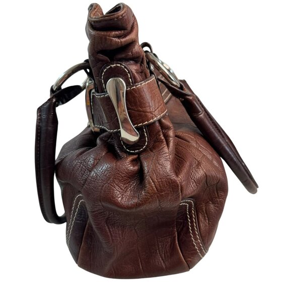 B. Makowsky Genuine Leather Boho Tote Bag Brown | Silver Hardware | Preowned - Picture 12 of 16